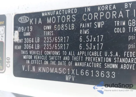 2020 Kia Sedona L from USA, damaged, VIN KNDMA5C1XL6613633